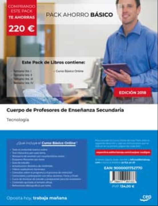 Descargar gratis ebook PACK AHORRO BÁSICO. CUERPO DE PROFESORES DE ENSEÑANZA SECUNDARIA. TECNOLOGÍA. (INCLUYE TEMARIO I, II, III Y IV + CURSO BÁSICO ONLINE) en epub
